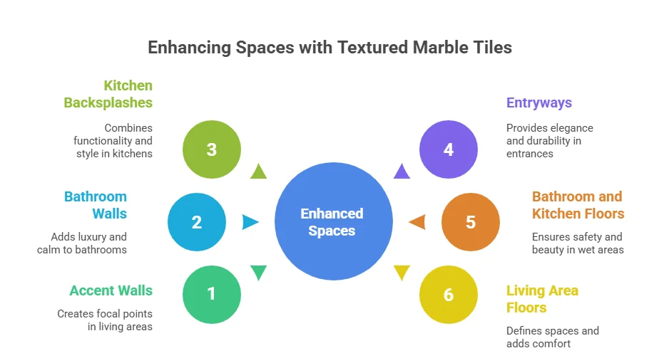 Applications of Textured Marble Tiles for Walls and Floors